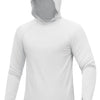Weißes, langärmeliges, leichtes Hoodie für Herren mit Kapuze, von vorne.