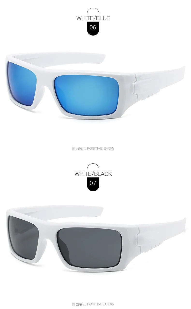 White/Blue sunglasses shown in a side view with a lens tint and frame details.