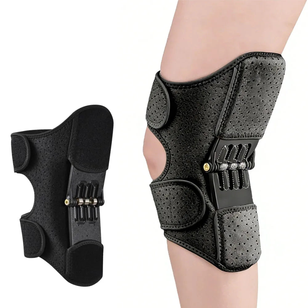Black joint support knee pad worn on the lower leg for pain relief