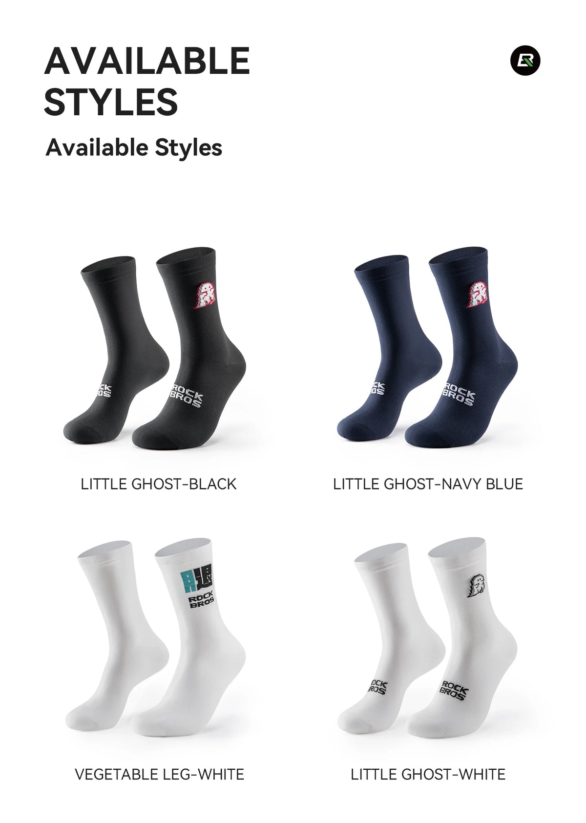 Eine Kollektion von Strickstrümpfen in Schwarz, Marineblau und Weiß für Radfahren und Outdoor-Einsatz.