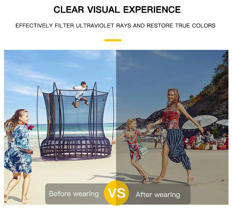 Before and after comparison showing the effect of filtering ultraviolet rays on colors.