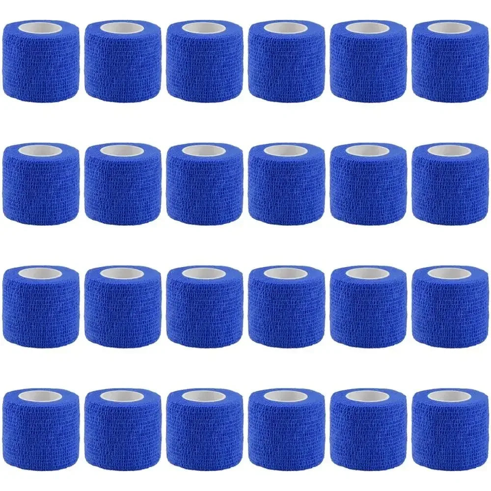 Rolls of blue durable self-adhesive sports bandages