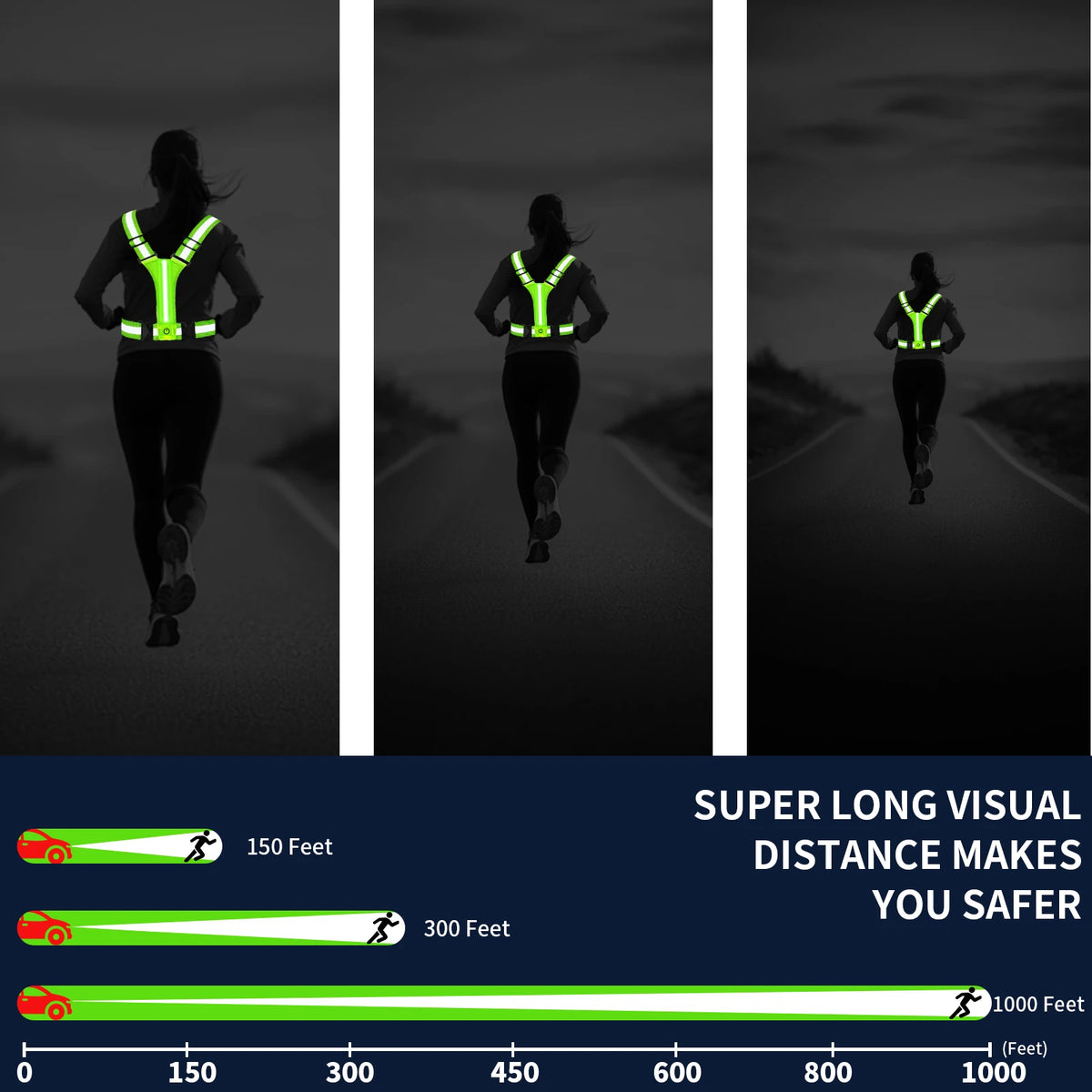 LED Reflective Running Vest with USB Rechargeable Lights