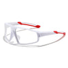 White photochromic sports sunglasses with red accents shown against a white background