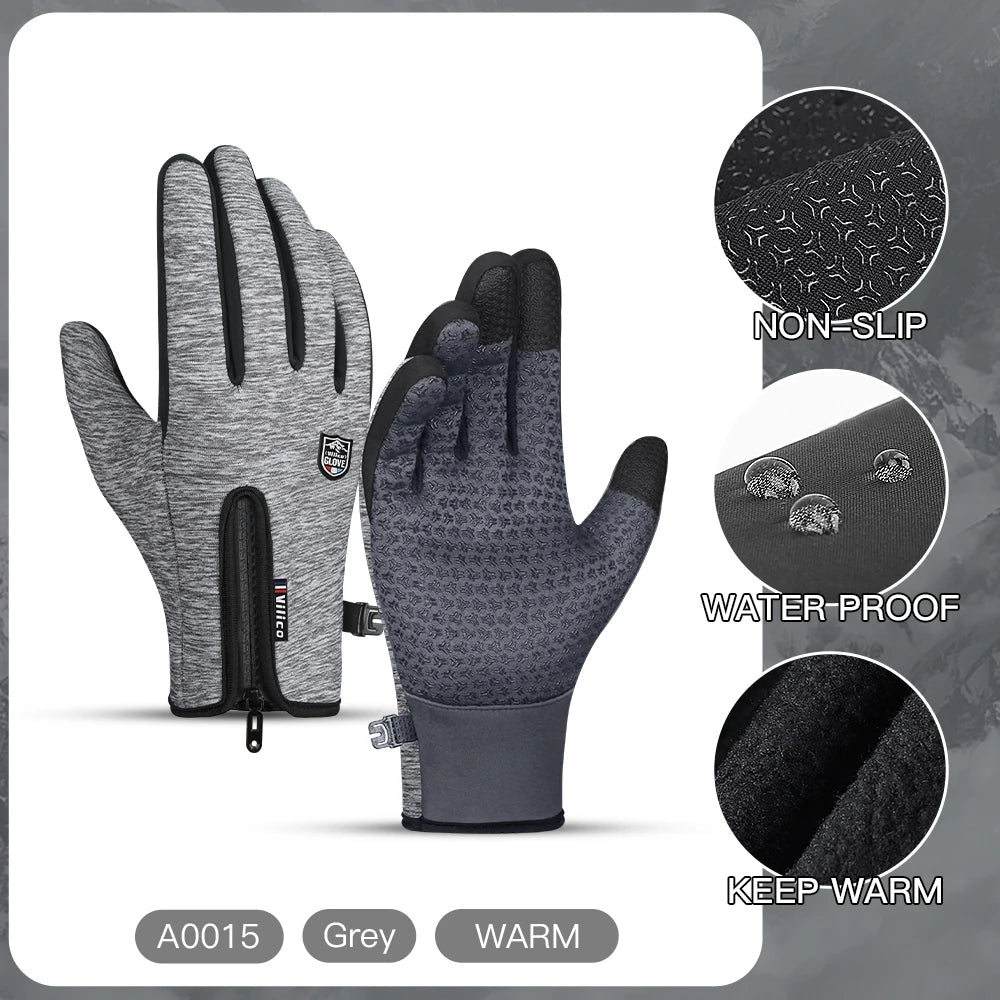 Gants de vélo et de conduite gris imperméables avec adhérence antidérapante et protection contre l'eau