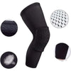Black compression knee pads for sports and gym shown in various views including a perforated disc