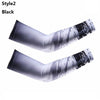 A pair of black arm sleeves with a white and black distressed pattern shown against a white background.