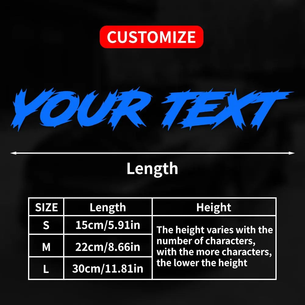 Graphique montrant les options de personnalisation de la longueur et de la hauteur du texte pour un autocollant.