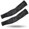 A pair of black camouflage tactical arm sleeves displayed diagonally.