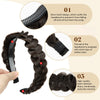 Three steps showing how to use a braided hair accessory for a bohemian style look.