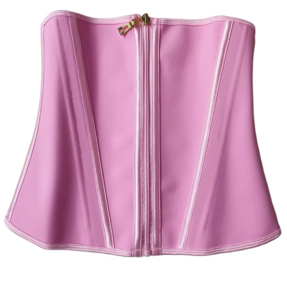Corset de soutien-gorge de ventre à effet gainant, couleur rose, avec fermeture éclair