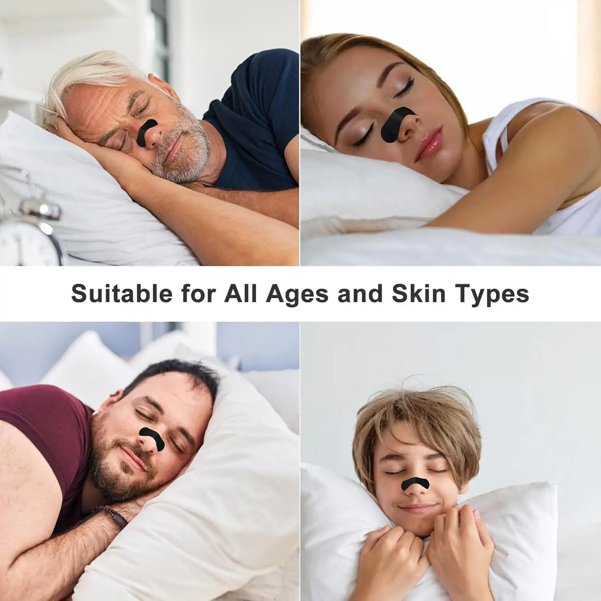 Nahaufnahmen von Anti-Snoring-Nasenstrips bei Erwachsenen und Kindern zur verbesserten Atmung.