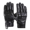 A pair of black vintage leather motorcycle riding gloves shown against a white background.