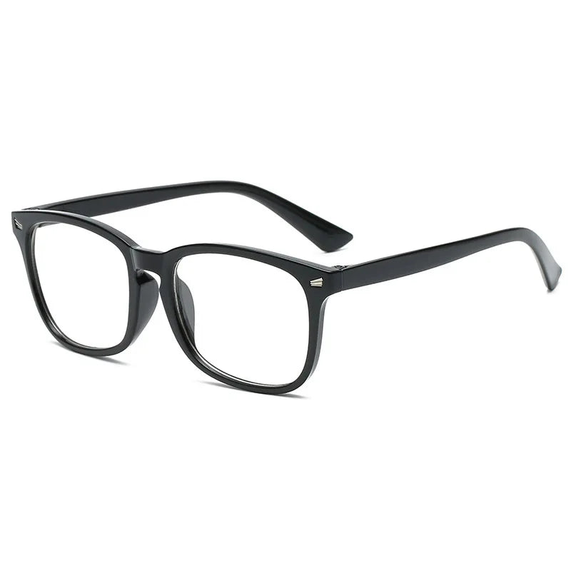 Elegant anti-blue light reading glasses with black frames shown against a white background.