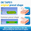 Comparison of OK TAPE original precut shape and common precut shape for kinesiology therapy tape.