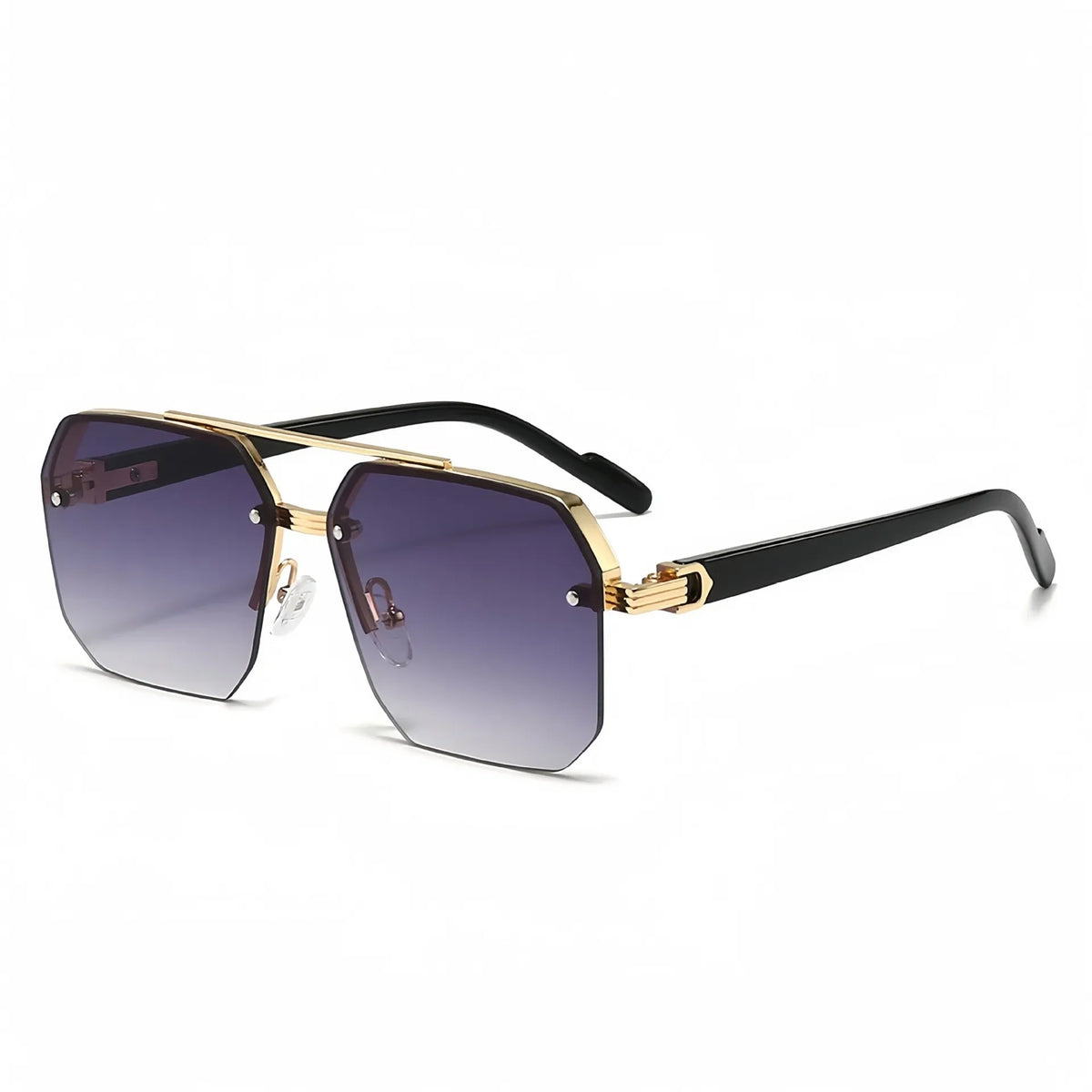 Black and gold retro double bridge aviator sunglasses with UV400 protection