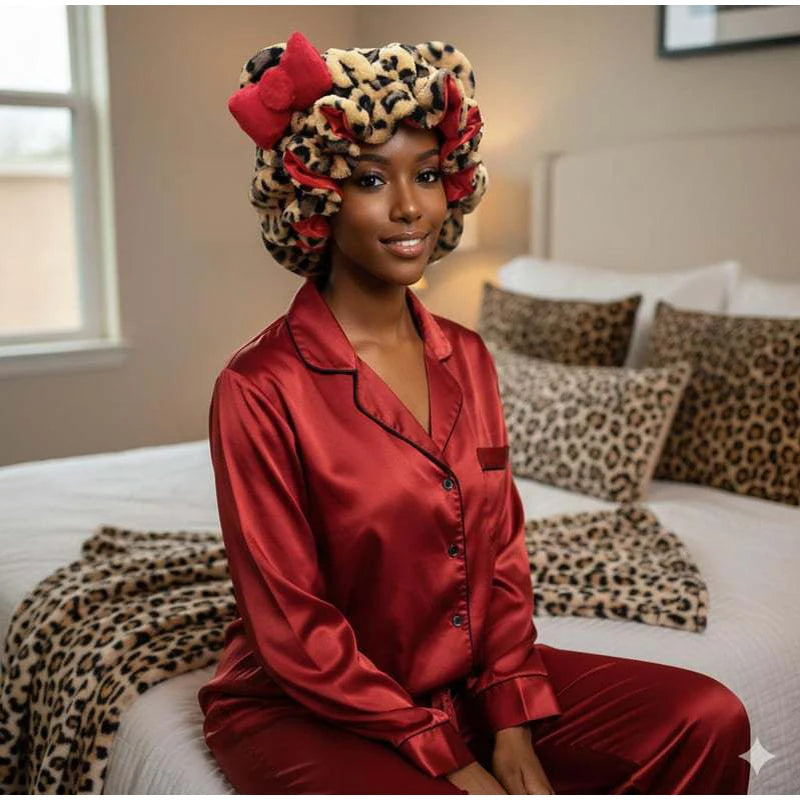 Leopard Print Plush Hair Wrap Headband with Bowknot