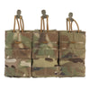 A set of three olive drab tactical magazine pouches with leather loops for plate carriers