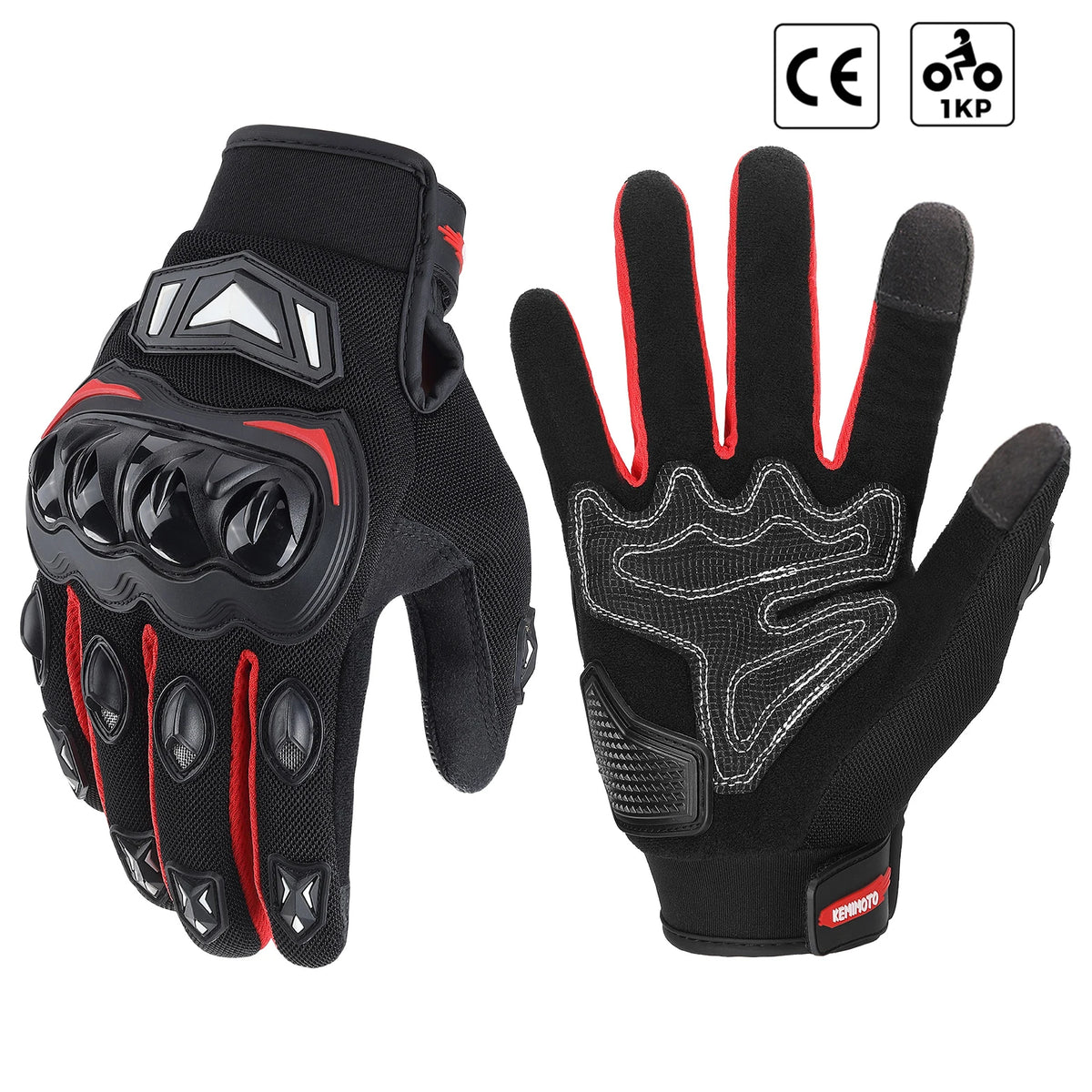 Gants tactiques noirs pour moto, pour motos tout-terrain et motocross, vue rapprochée.