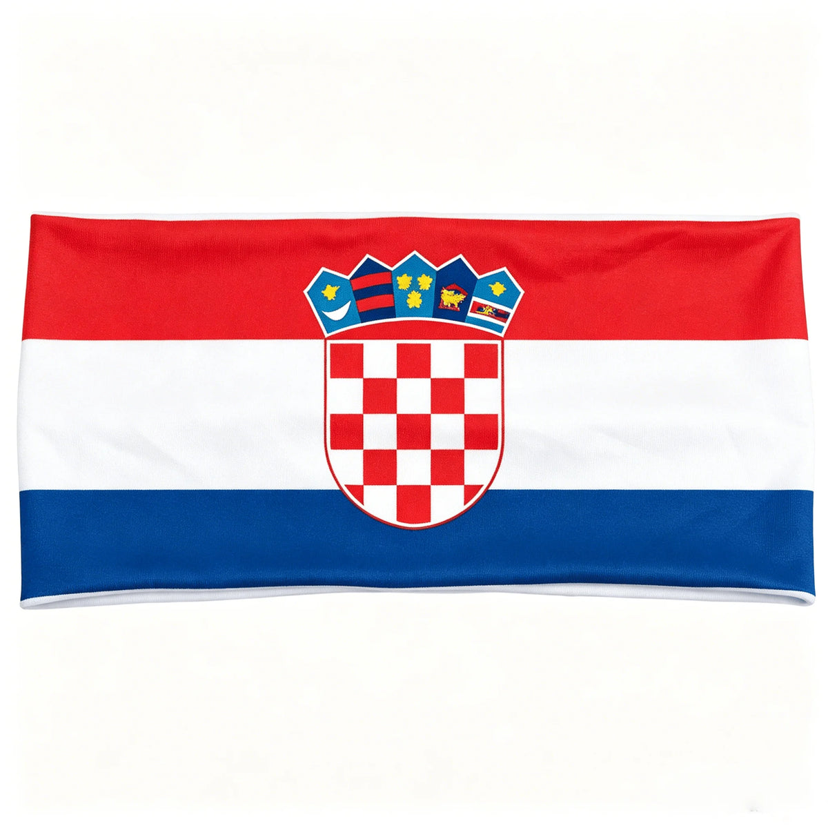 Bandeau à ruban d'un drapeau plié multi-national, avec les rayures de Pays-Bas, Suisse et Croatie sur un médaillon