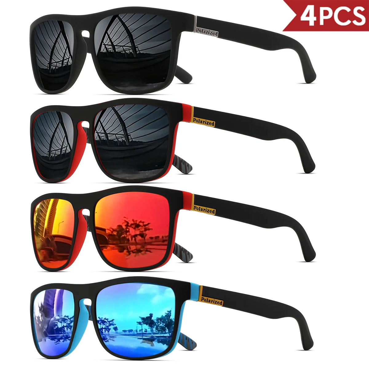 Classic Square Polarized Sunglasses with UV400 Protection for Driving, Fishing & Outdoor Wear