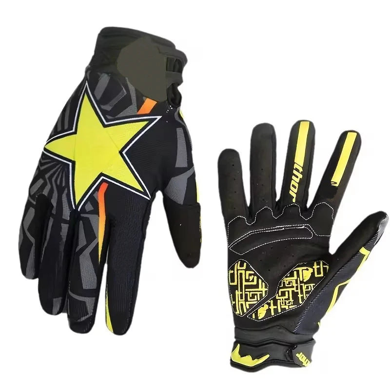 Black and yellow heavy duty full finger off-road motorcycle gloves shown from the palm side