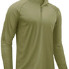Olive green men's lightweight UV protection long sleeve shirt with a quarter-zip collar