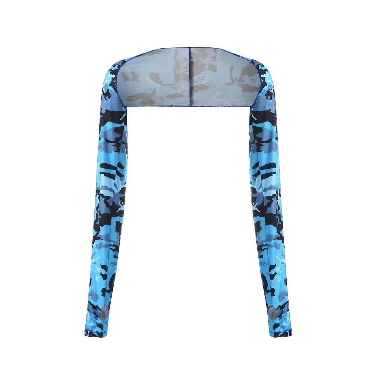 Ein Paar blau-schwarzer UV-Schutz-Cooling-Armschuhe aufgehängt.