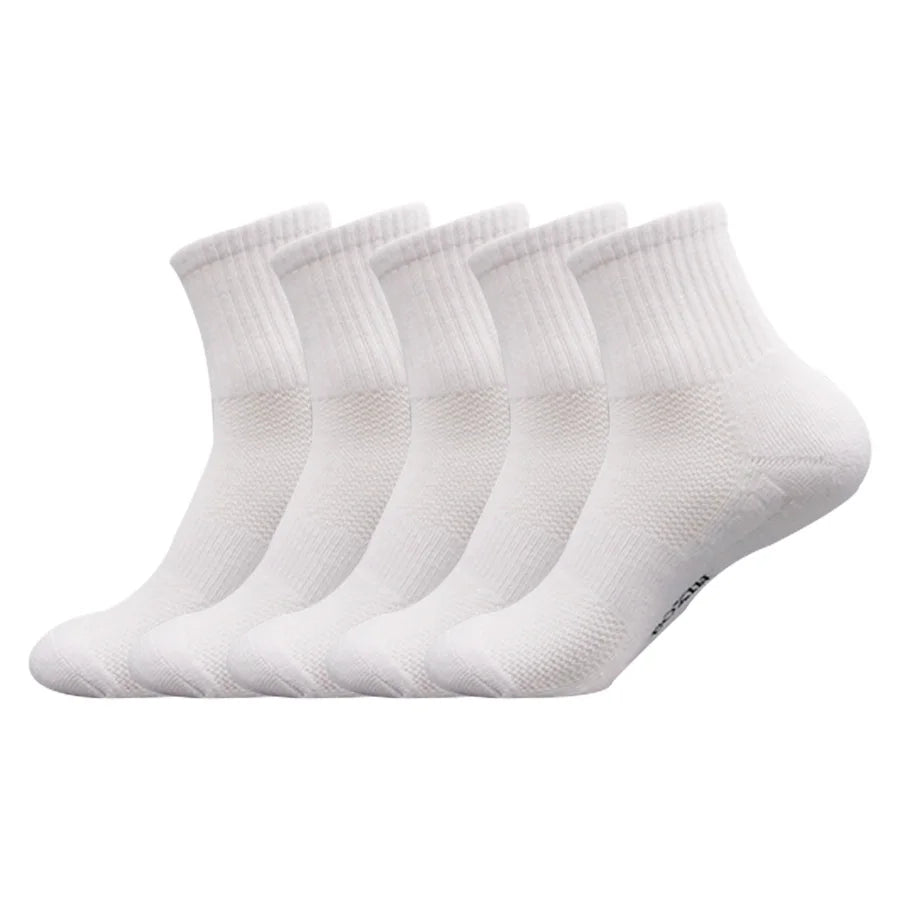 A set of white men's essential warm socks for outdoor activities, displayed flat.