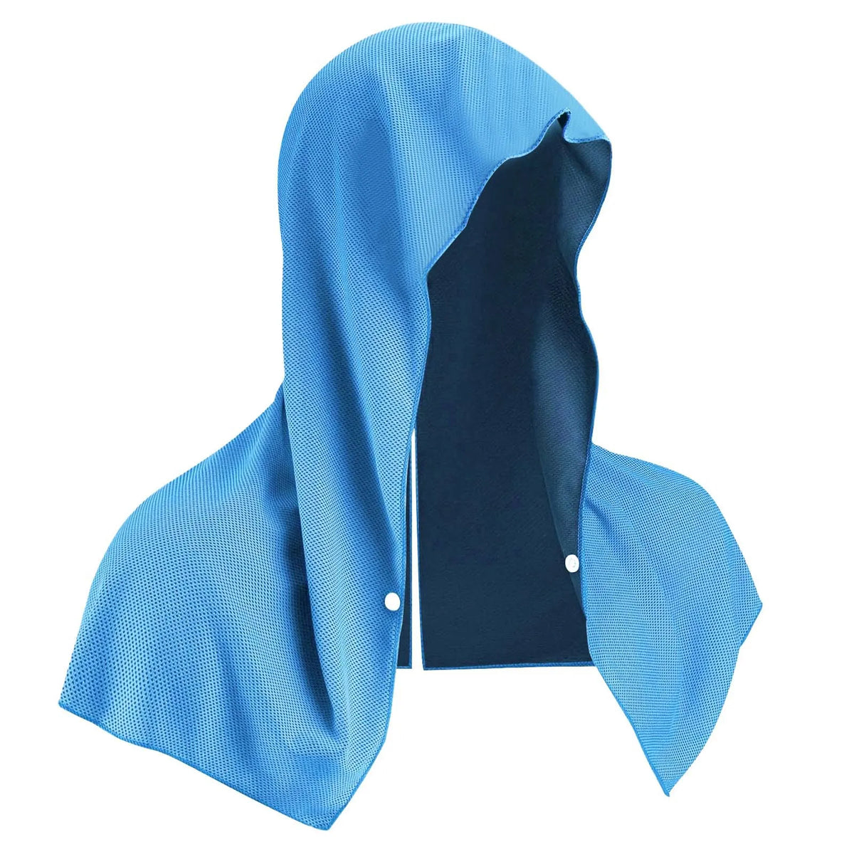 A light blue cooling sports headscarf shown folded and displayed against a white background.
