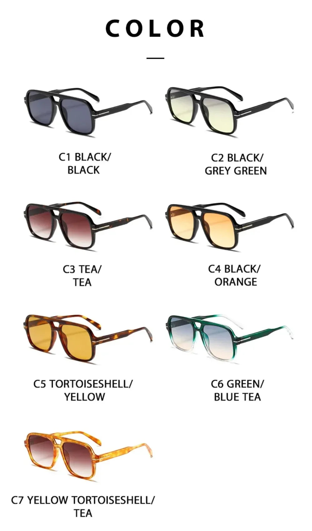 Double Bridge Square Aviator Sunglasses - Retro UV400 Protection for Men and Women