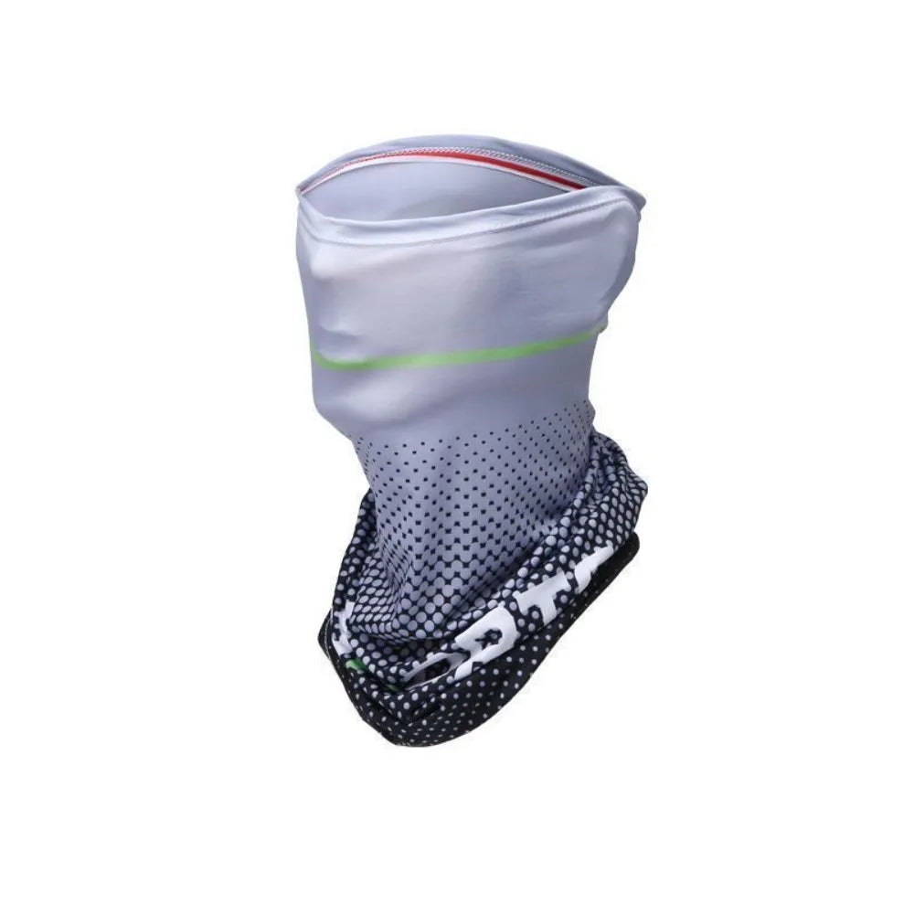 A white and gray breathable full face sun protection mask shown from the side.