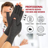 A pair of gray arthritis gloves being worn by a man, highlighting features like flexible fabric and moisture wicking.