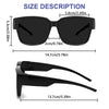A pair of black oversized sunglasses shown from the front and side view.