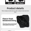 A variety of black knitted winter hats shown in coffee, navy blue, and ash black colors with details on lining and logo