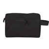Black waterproof cosmetic and travel pouch with a zipper and strap