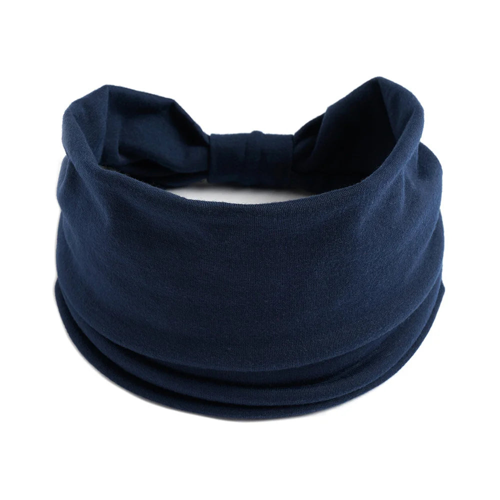 Foulard en coton bohème bleu marine noué en nœud