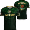 A dark green men's t-shirt featuring the Mexican flag design and national symbols.