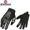 Black full-finger motocross and off-road cycling gloves with skull and crossbones design