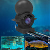 A black handheld underwater camera equipped with infrared night vision lights, showing daytime and night fishing effects.