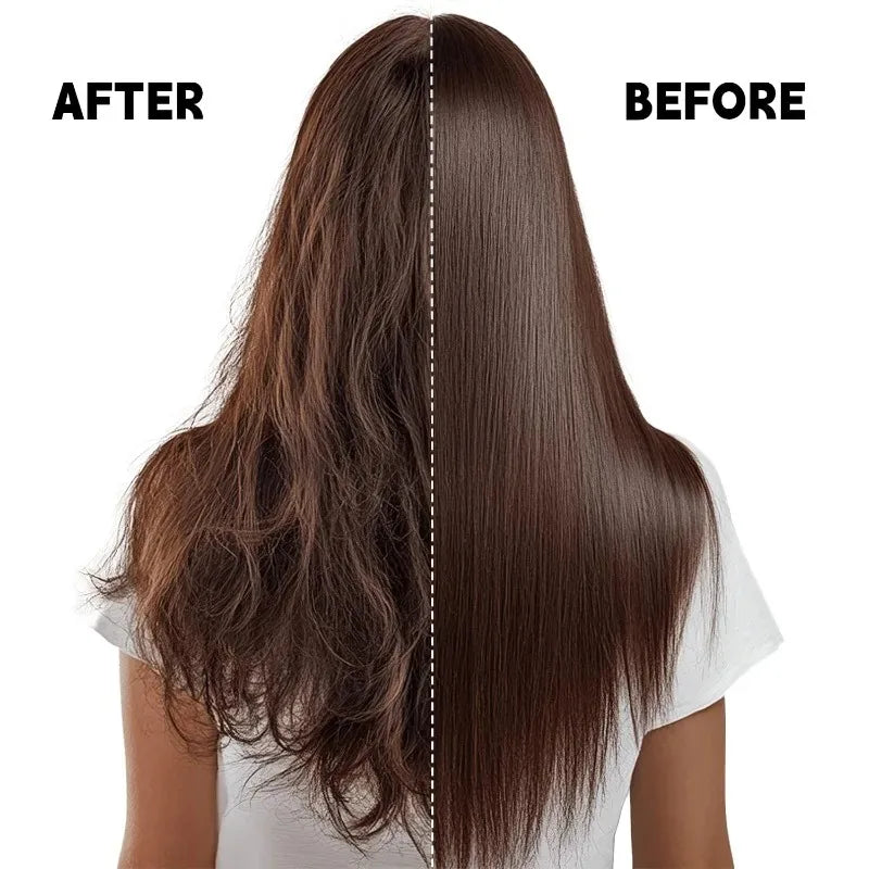 Before and after comparison of hair using a heatless curling rod headband