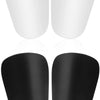 A pair of black mini soccer shin guards shown from the front and back.