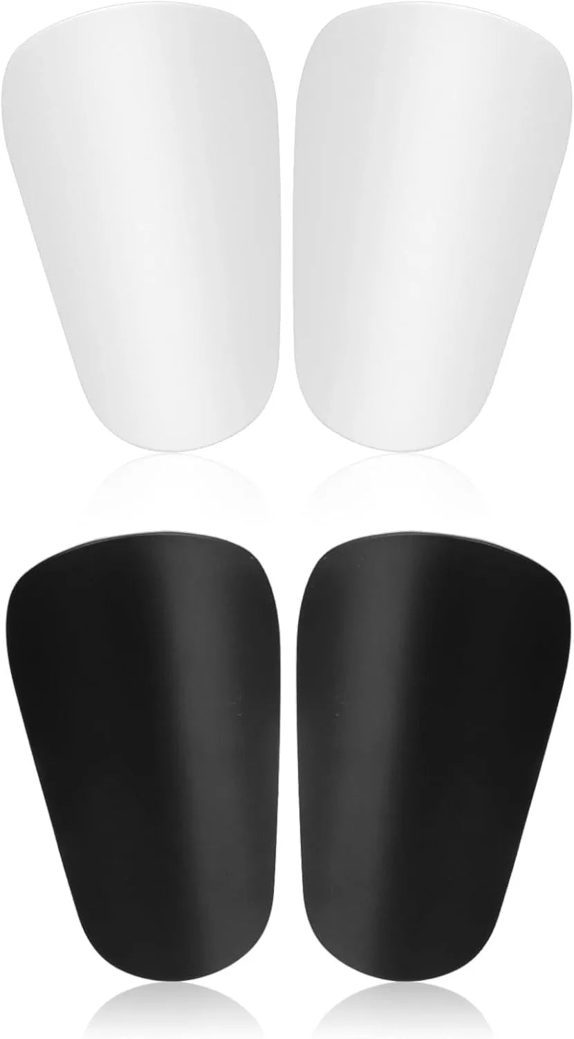 A pair of black mini soccer shin guards shown from the front and back.