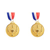 Two gold sports achievement medals with ribbons displayed against a white background.