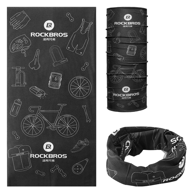 Schwarze multifunktionale Fahrrad- und Sportmaske mit verschiedenen Zubehör und einer Rollaufbewahrungskiste