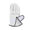White golf glove for men with perforated fingers and black trim