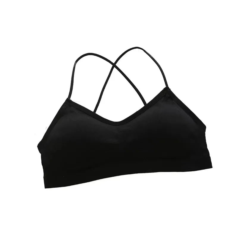 Black women's cross strap sports bra top