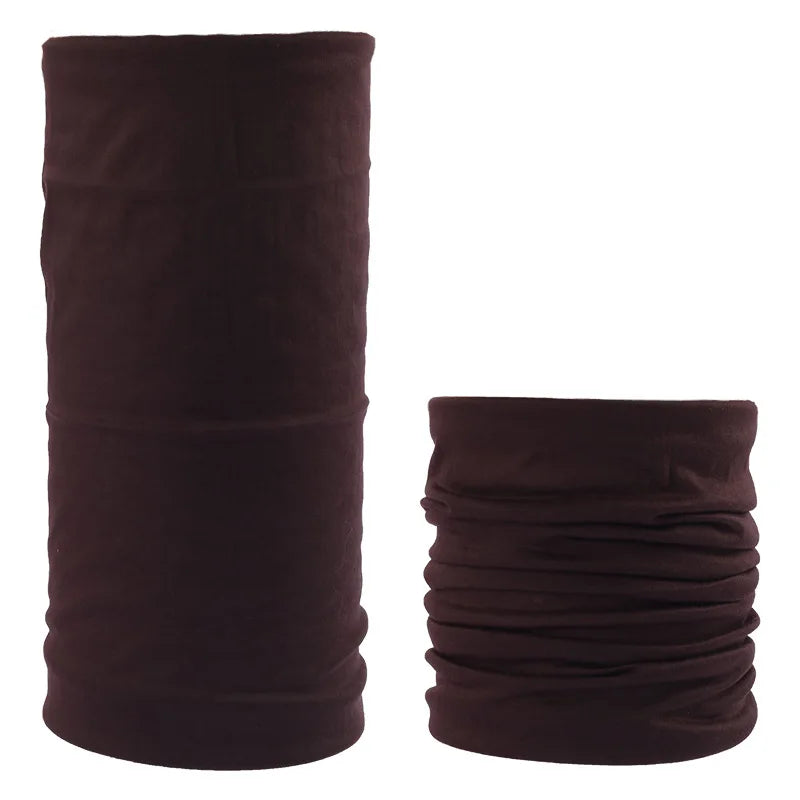 A dark brown seamless fabric headband or balaclava rolled up.