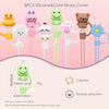 Eight silicone and cute straw covers featuring various animal characters like a duck, rabbit, frog, and bear.