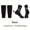 A set of black football socks and knee covers for sports, shown as a one-leg cover plus one football sock.